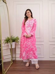 Beautiful Pure Mul Cotton Chikankari Kurti-Pant Set