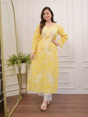 Beautiful Pure Mul Cotton Chikankari Kurti-Pant Set