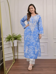 Beautiful Pure Mul Cotton Chikankari Kurti-Pant Set