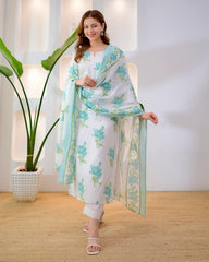 Turquoise Bloom Premium Cotton Suit