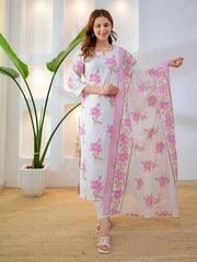 Lilac lotus bloom premium cotton suit set for women, front view - Resshaa Jaipur