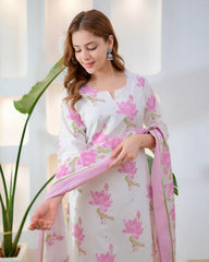 Rose Pink Bloom Premium Cotton Suit
