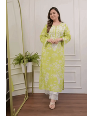 Beautiful Pure Mul Cotton Chikankari Kurti-Pant Set