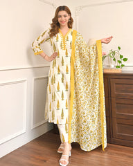 Sunlit Bloom Leaf Premium Cotton Suit
