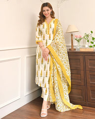Sunlit Bloom Leaf Premium Cotton Suit