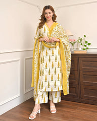 Sunlit Bloom Leaf Premium Cotton Suit