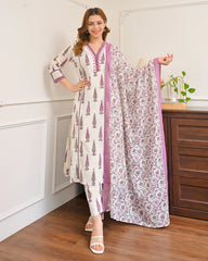 Orchid Bloom Leaf Premium Cotton Suit