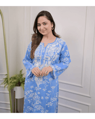 Mul cotton chikankari kurti-pant set