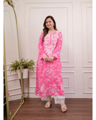 Pure mul cotton chikankari kurti-pant set