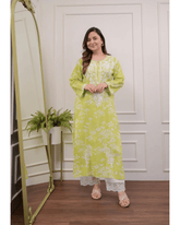 Pure mul cotton chikankari kurti-pant set