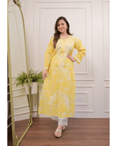 Mul cotton chikankari kurti-pant set