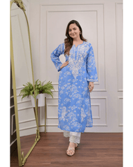 Mul cotton chikankari kurti-pant set