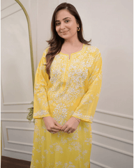 Mul cotton chikankari kurti-pant set