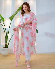 Rose pink cotton suit neckline and embroidery detail