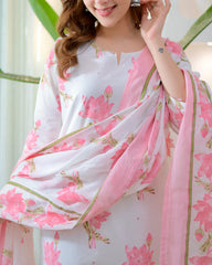 Side view of rose pink premium cotton kurta set for women