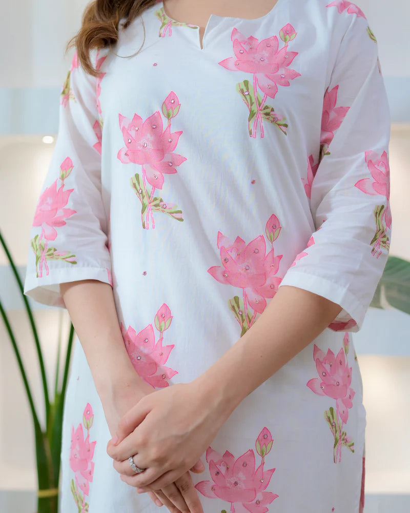 Rose pink premium cotton 3-piece suit set styled for women - Resshaa