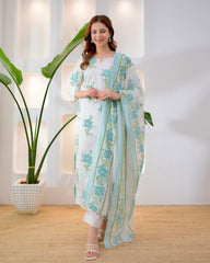 Turquoise Bloom Premium Cotton Suit