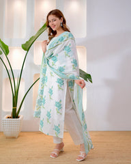 Turquoise Bloom Premium Cotton Suit