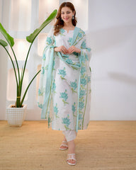 Turquoise Bloom Premium Cotton Suit