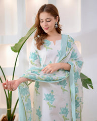 Turquoise Bloom Premium Cotton Suit