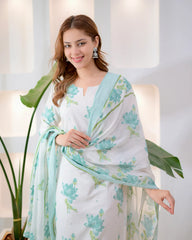 Turquoise Bloom Premium Cotton Suit