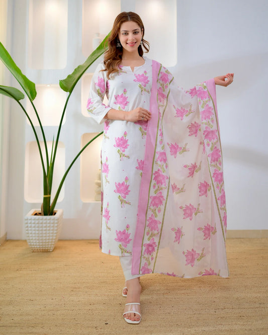 Rose Pink Bloom Premium Cotton Suit