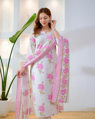 Rose Pink Bloom Premium Cotton Suit