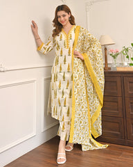 Sunlit Bloom Leaf Premium Cotton Suit