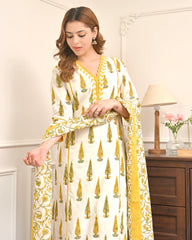 Sunlit Bloom Leaf Premium Cotton Suit