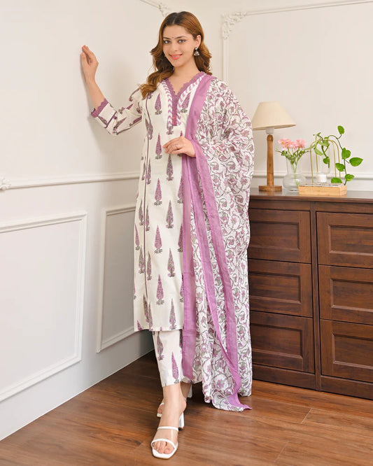 Orchid Bloom Leaf Premium Cotton Suit