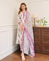 Orchid Bloom Leaf Premium Cotton Suit