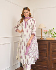 Orchid Bloom Leaf Premium Cotton Suit