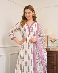 Orchid Bloom Leaf Premium Cotton Suit