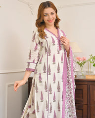 Orchid Bloom Leaf Premium Cotton Suit