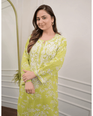 Pure mul cotton chikankari kurti-pant set
