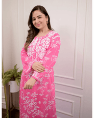 Pure mul cotton chikankari kurti-pant set